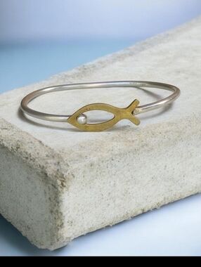 Vintage Sterling Silver Two-toned Christianity Fish Bracelet